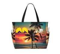 WOmeng Tropical Beach Palm Tree Print Foldable Beach Bag Convenience Tote Summer Vacation Picnic Camping Gym Daily Use