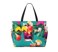 WOmeng Tropical Cocktails Print Foldable Beach Bag Convenience Tote Summer Vacation Picnic Camping Gym Daily Use
