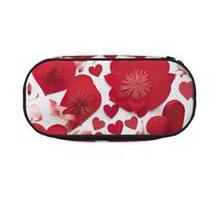 WOmeng Valentine's Day Red Heart Flower Print Convenient Lightweight Pencil Case Pen Makeup School Travel Office Versatile Usage