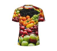 WOmeng Vegetable Fruit Print Men Fashionable Short-Sleeved T-Shirt Running Fitness Routines Summer Activities Black
