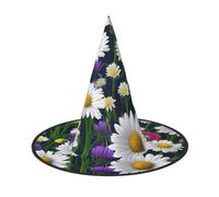 WOmeng Wild Flowers And Cornflowers Daisies Print Halloween Witch Hat Carnival Costume Accessory Foldable Lightweight Cap Festivals