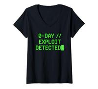 Women's 0-Day Exploit Detected Cybersecurity Hacker Computer Text V-Neck T-Shirt