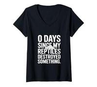 Womens 0 Days Since My Reptiles Destroyed Something Fun V-Neck T-Shirt
