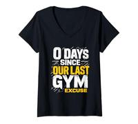 Womens 0 Days Since Our Last Gym Excuse Powerlifting Gym V-Neck T-Shirt