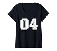 Womens 04 Number Four Team Sports Graphic Design Varsity Matching V-Neck T-Shirt