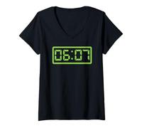Womens 06:07 Digital Clock Six Seven Funny Gen Z 6 7 Slang Meme V-Neck T-Shirt