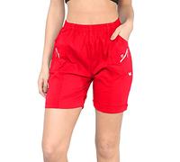 Womens 1/2 Cherry Berry Shorts, Ladies Casual Plain Elasticated Waist Stretchy Comfortable Summer Pull On Crop Hot Pants UK Plus Size 8 to 20, (Red - 10)