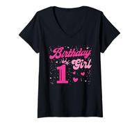Womens 1 Birthday Girl Sweet one 1st Pink Crown Tee for Girls V-Neck T-Shirt