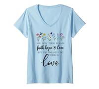 Womens 1 Corinthians 13:13 Bible Verse Christian Faith Hope Love V-Neck T-Shirt
