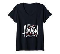 Womens 1 John 4:19 - He First Loved Me Bible Verse Gift V-Neck T-Shirt