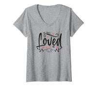 Womens 1 John 4:19 - He First Loved Me Bible Verse Gift V-Neck T-Shirt