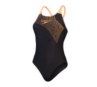 Speedo Women's Medley Logo Swimming Costume Black Orange Size 38