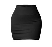 Women's 1 Skirts Basic Versatile Stretchy Ribbed Casual High Waist Skirt Plus Size Skirt (Black, S)