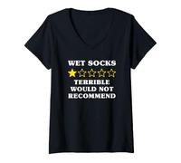 Women's 1 Star Would Not Recommend Funny Wet Socks V-Neck T-Shirt
