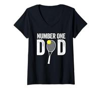 Womens #1 Tennis Dad Number One Dad Funny Sports V-Neck T-Shirt