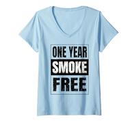 Womens 1 Year Smoke Free V-Neck T-Shirt