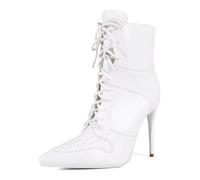 Women's 10.5cm Stiletto Heel Pointed Toe White Ankle Boots - Fall Winter Booties for Holiday Events, Wedding Guest,White,6.5 UK