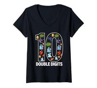 Women's 10 Dragon Birthday Double Digits V-Neck T-Shirt