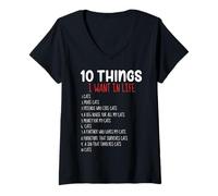 Womens 10 Things I Want In Life Cats More Cats Funny Cat Lover List V-Neck T-Shirt