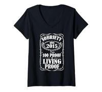 Womens 10 Years Sobriety Since 2015 Recovery Clean and Sober Living V-Neck T-Shirt