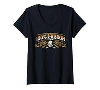 Womens 100% CABRON, Stylish, Funny Spanish Language V-Neck T-Shirt