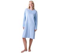 Womens 100% Cotton Classic Knee Length Long Sleeved Nightdress Camille Blue 14-16