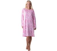 Womens 100% Cotton Classic Knee Length Long Sleeved Nightdress Camille Light Pink 14-16