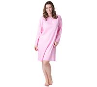 Womens 100% Cotton Classic Knee Length Long Sleeved Nightdress Camille Pink 14-16