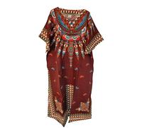 Womens 100% Cotton Long Kaftan Dress Summer Dashiki African Print One Size Loose Baggy Style Beach Cover (Brown)
