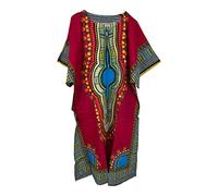 Womens 100% Cotton Long Kaftan Dress Summer Dashiki African Print One Size Loose Baggy Style Beach Cover (Pink)