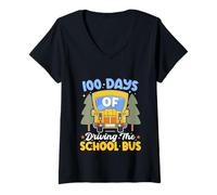 Womens 100 Days of Driving The School Bus Driver 100th Day Kids V-Neck T-Shirt