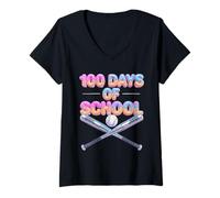 Women's 100 Days of School Baseball 3D Waffle Cone Ice Cream V-Neck T-Shirt