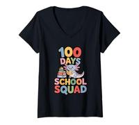 Women's 100 Days School Squad Cute Axolotl Reading V-Neck T-Shirt