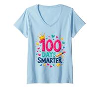 Womens 100 Days Smarter Fun and Colorful School Milestone Design V-Neck T-Shirt