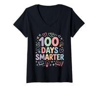 Womens 100 Days Smarter Pastel Classroom Milestone Art Design V-Neck T-Shirt