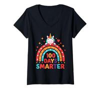 Womens 100 Days Smarter Unicorn Rainbow Celebration Design V-Neck T-Shirt