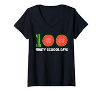 Women's 100 Fruity School Days Watermelon Tropical Fruit Melon V-Neck T-Shirt