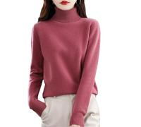 Womens 100% Merino Wool Turtleneck Sweater Long Sleeve Pullover Solid Soft Knitted Jumper Tops Bean Red XXXL