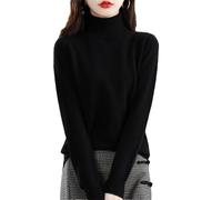 Womens 100% Merino Wool Turtleneck Sweater Long Sleeve Pullover Solid Soft Knitted Jumper Tops Black XXXL