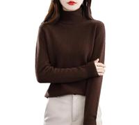 Womens 100% Merino Wool Turtleneck Sweater Long Sleeve Pullover Solid Soft Knitted Jumper Tops Coffee XXXL
