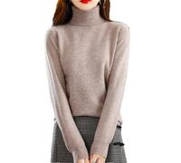 Womens 100% Merino Wool Turtleneck Sweater Long Sleeve Pullover Solid Soft Knitted Jumper Tops Dark Lighttan XXL