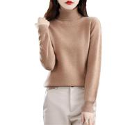 Womens 100% Merino Wool Turtleneck Sweater Long Sleeve Pullover Solid Soft Knitted Jumper Tops Gold Lighttan L