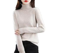 Womens 100% Merino Wool Turtleneck Sweater Long Sleeve Pullover Solid Soft Knitted Jumper Tops Light Lighttan L