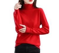 Womens 100% Merino Wool Turtleneck Sweater Long Sleeve Pullover Solid Soft Knitted Jumper Tops Red XXXL