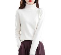 Womens 100% Merino Wool Turtleneck Sweater Long Sleeve Pullover Solid Soft Knitted Jumper Tops White L