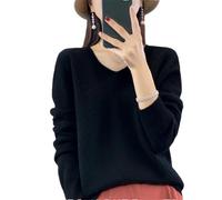 Womens 100% Merino Wool V Neck Sweater Long Sleeve Basic Jumper Lightweight Knitwear Tops Black S