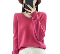 Womens 100% Merino Wool V Neck Sweater Long Sleeve Basic Jumper Lightweight Knitwear Tops Raspberry Red M