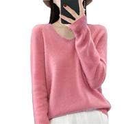 Womens 100% Merino Wool V Neck Sweater Long Sleeve Basic Jumper Lightweight Knitwear Tops Shrimp Pnnrk S