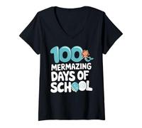 Women's 100 Mermazing Days of School Cute Design V-Neck T-Shirt