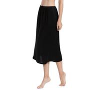 Women's 100% Mulberry Silk Half Slips For Under Dress Long Skirt Extender Petticoat Knit Silk Slip Skirt Underskirt (Black,One Size)